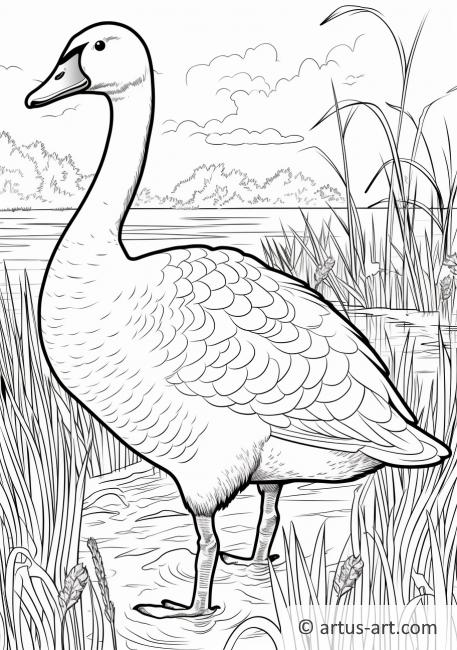 Goose on a Riverbank Coloring Page